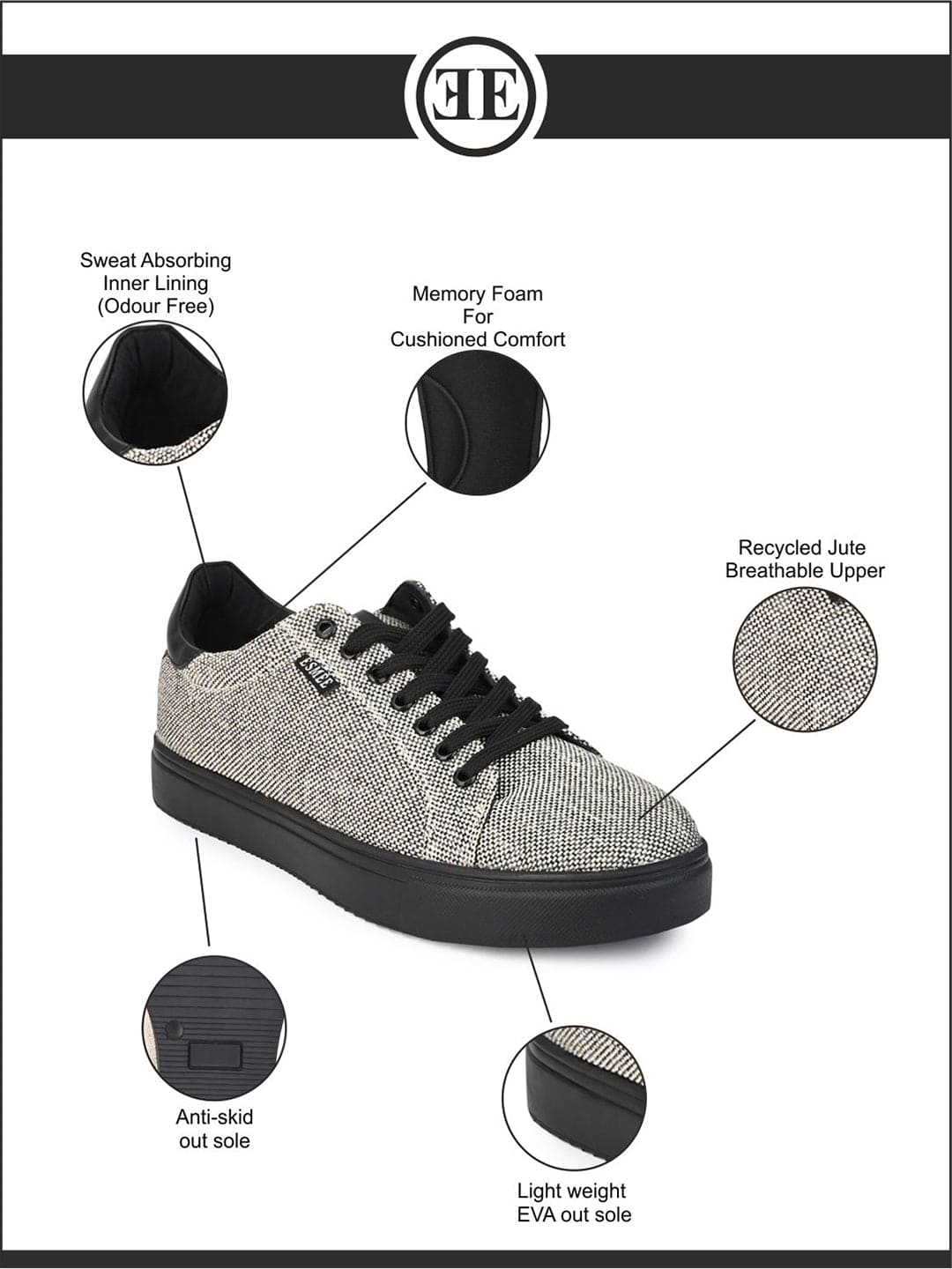 Esmee Silver Men's Recycled Jute Fabric Sneakers